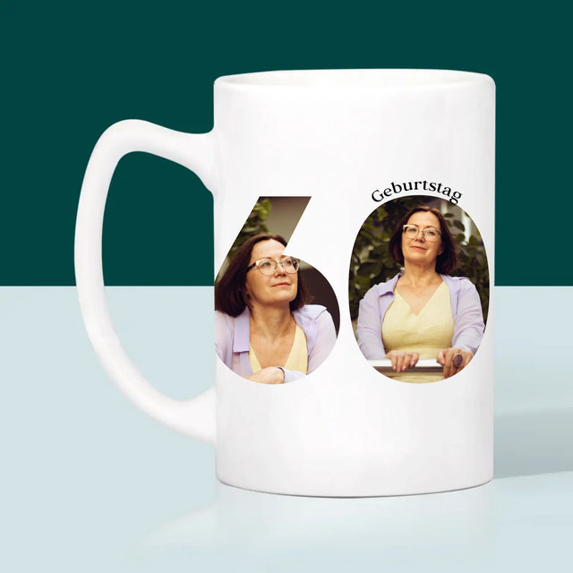 Buchstaben-Collage: 60. Geburtstag Voller Schöner Momente - Tasse
