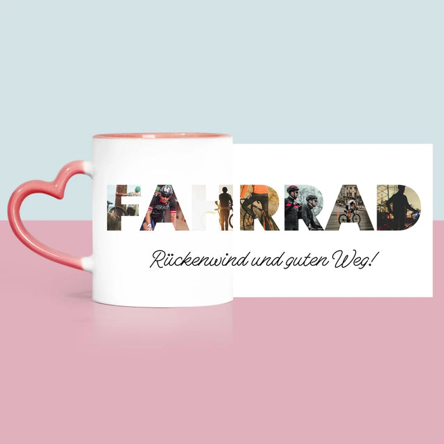 Buchstaben-Collage: Fahrrad - Tasse