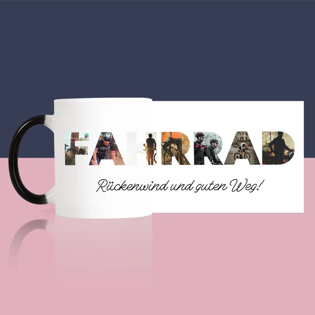Buchstaben-Collage: Fahrrad - Tasse