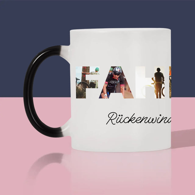 Buchstaben-Collage: Fahrrad - Tasse