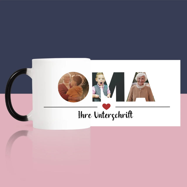 Buchstaben-Collage: Oma - Tasse