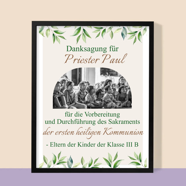 Foto Und Unterschrift: Dank An Den Priester-Kommunion - Druck Mit Rahmen 30X40