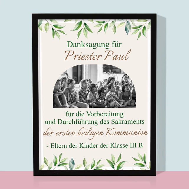Foto Und Unterschrift: Dank An Den Priester-Kommunion - Druck Mit Rahmen 30X40