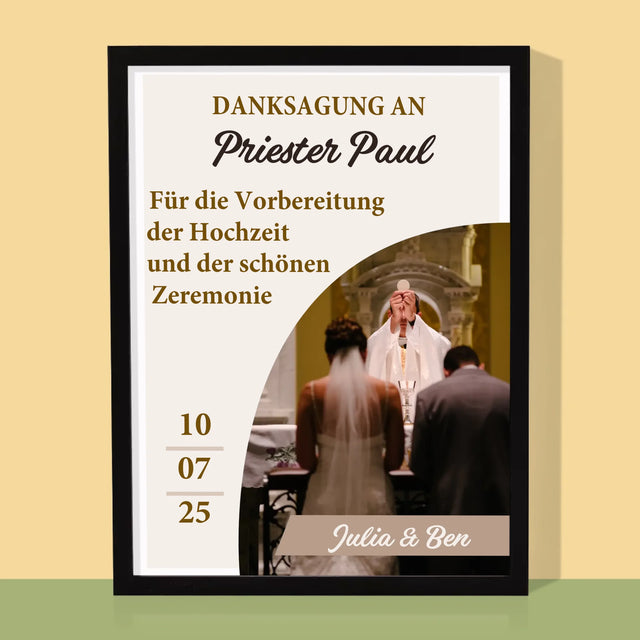 Foto Und Unterschrift: Danksagung Für Den Priester - Hochzeit - Druck Mit Rahmen 30X40