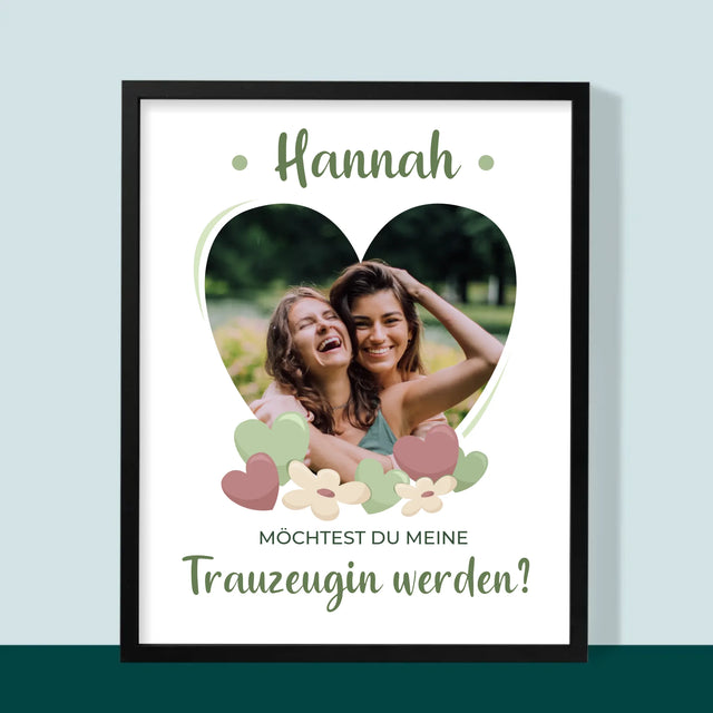 Foto Und Unterschrift: Willst Du Mein Trauzeugin Werden? - Druck Mit Rahmen 30X40