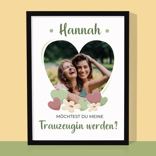 Foto Und Unterschrift: Willst Du Mein Trauzeugin Werden? - Druck Mit Rahmen 30X40