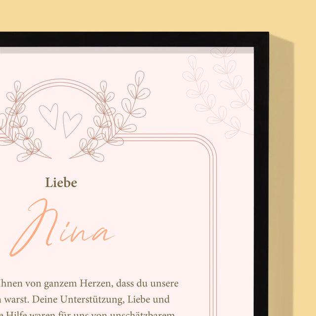 Name Und Unterschrift: Dank An Die Trauzeugin - Druck Mit Rahmen 30X40