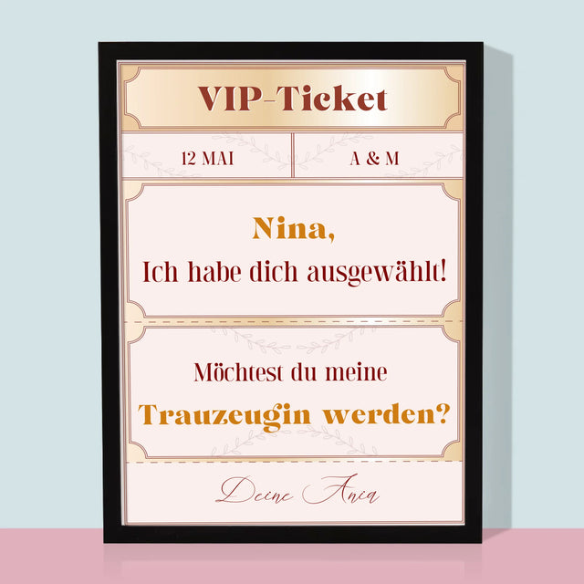 Name Und Unterschrift: Vip-Ticket- Trauzeugin - Druck Mit Rahmen 30X40