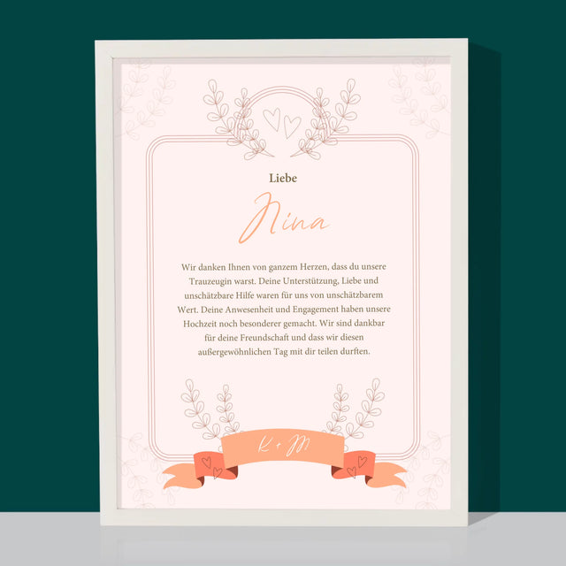 Name Und Unterschrift: Dank An Die Trauzeugin - Druck Mit Rahmen 30X40