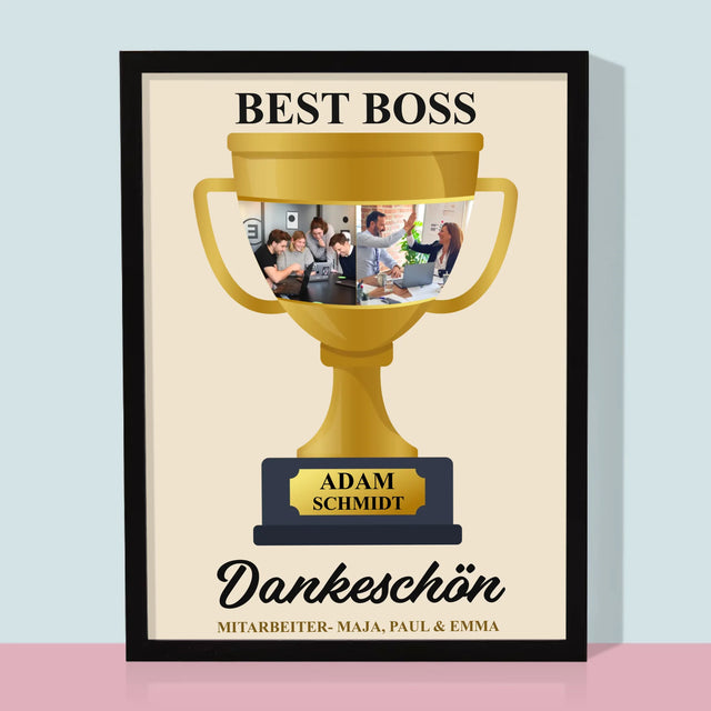 Fotocollage: Best Boss Pokal - Druck Mit Rahmen 30X40