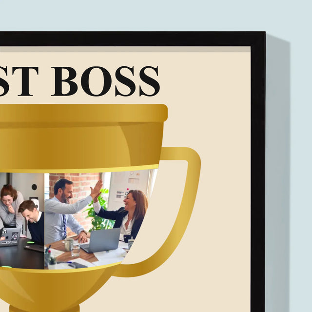 Fotocollage: Best Boss Pokal - Druck Mit Rahmen 30X40