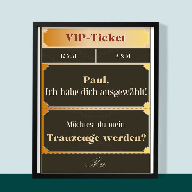 Name Und Unterschrift: Vip-Ticket- Trauzeuge - Druck Mit Rahmen 30X40