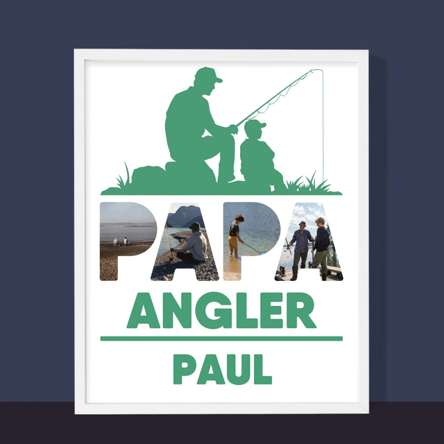 Buchstaben-Collage: Papa - Angler - Druck Mit Rahmen 30X40