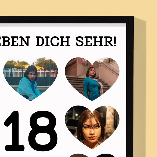 Fotocollage: 18 Herzen - Druck Mit Rahmen 30X40