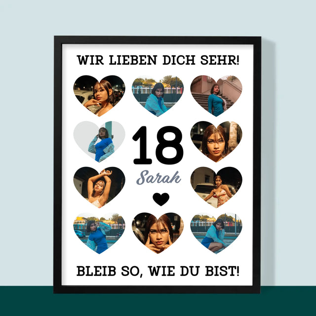 Fotocollage: 18 Herzen - Druck Mit Rahmen 30X40