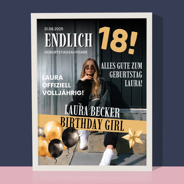 Magazin-Cover: Endlich 18 - Druck Mit Rahmen 30X40
