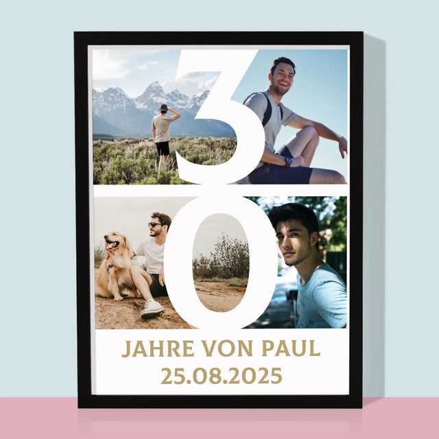 Fotocollage: 30 Jahre Ziffer - Druck Mit Rahmen 30X40