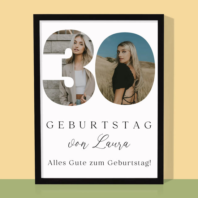 Buchstaben-Collage: 30. Geburtstag Signatur - Druck Mit Rahmen 30X40