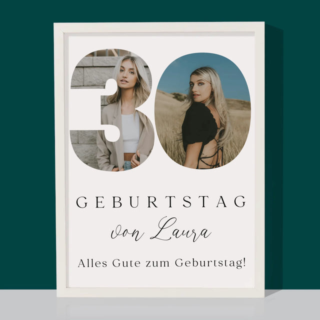 Buchstaben-Collage: 30. Geburtstag Signatur - Druck Mit Rahmen 30X40