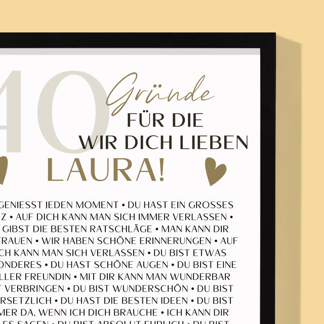 Fotocollage: 40 Gründe - Druck Mit Rahmen 30X40