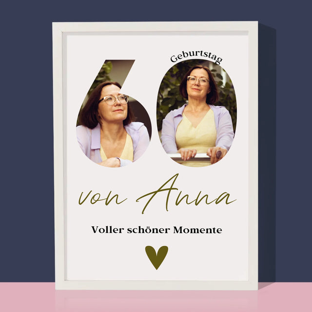 Buchstaben-Collage: 60. Geburtstag Voller Schöner Momente - Druck Mit Rahmen 30X40