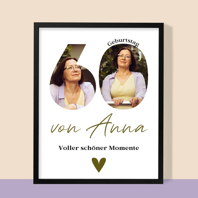 Buchstaben-Collage: 60. Geburtstag Voller Schöner Momente - Druck Mit Rahmen 30X40