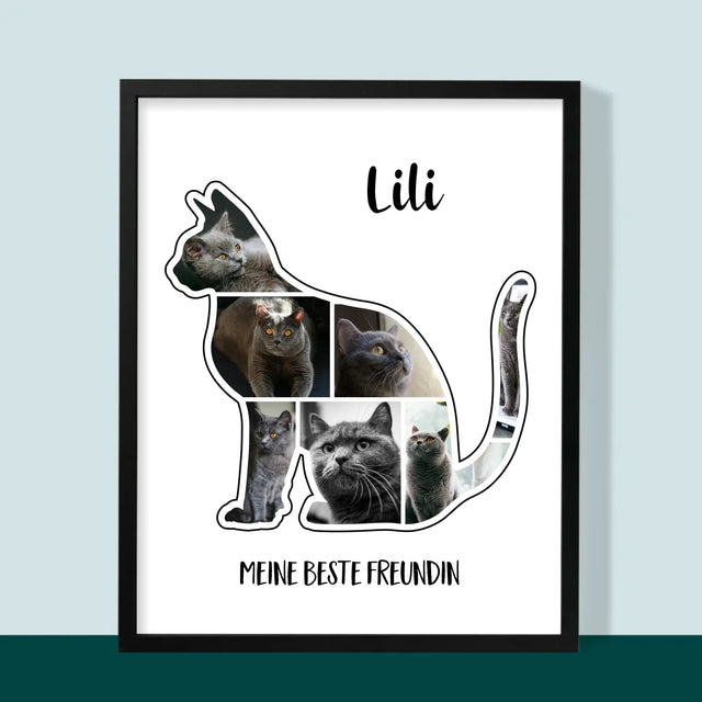 Form-Collage: Die Katze Der Beste Freund - Druck Mit Rahmen 30X40