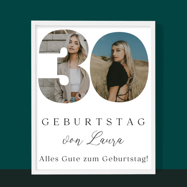 Buchstaben-Collage: 30. Geburtstag Signatur - Druck Mit Rahmen 30X40