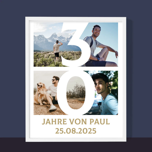 Fotocollage: 30 Jahre Ziffer - Druck Mit Rahmen 30X40