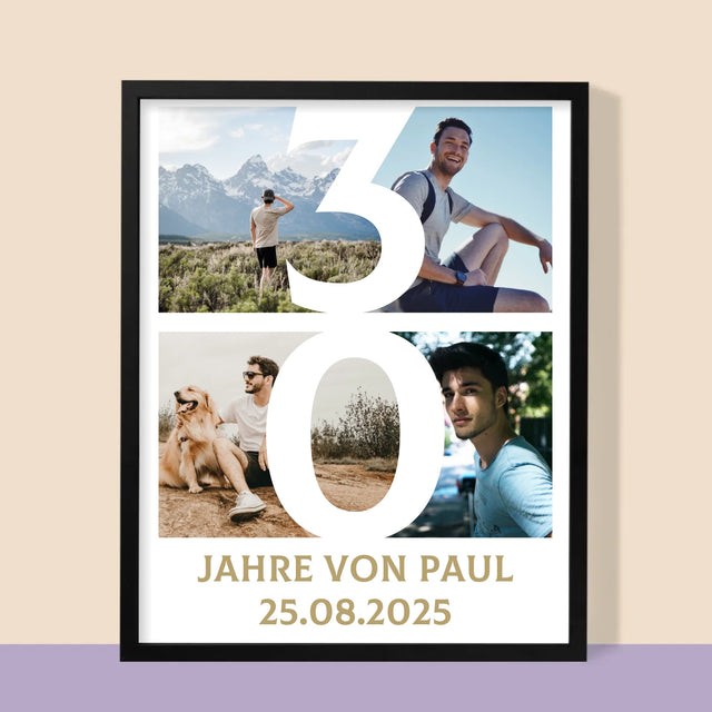 Fotocollage: 30 Jahre Ziffer - Druck Mit Rahmen 30X40