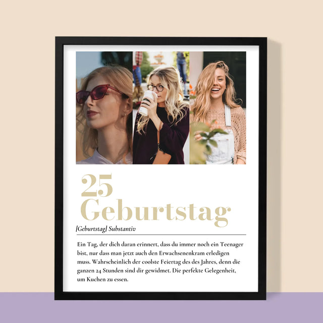 Fotocollage: 25. Geburtstag Definition - Druck Mit Rahmen 30X40