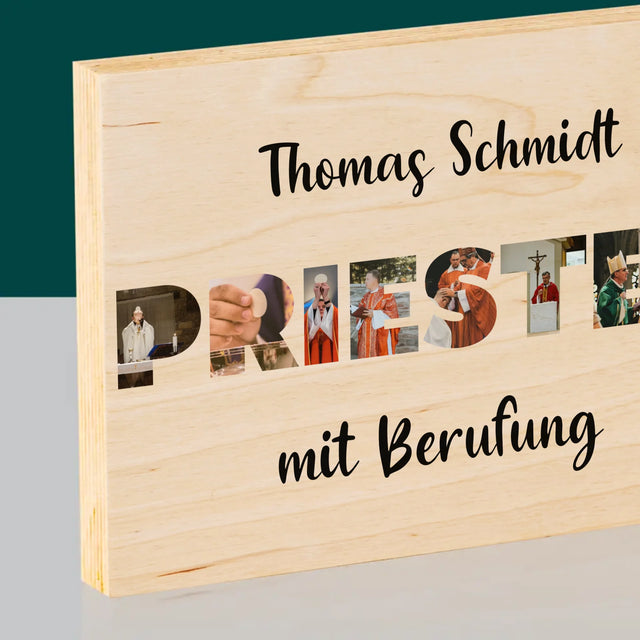 Buchstaben-Collage: Priester Aus Berufung - Druck Auf Holz