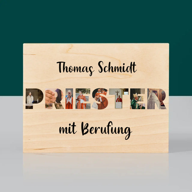 Buchstaben-Collage: Priester Aus Berufung - Druck Auf Holz