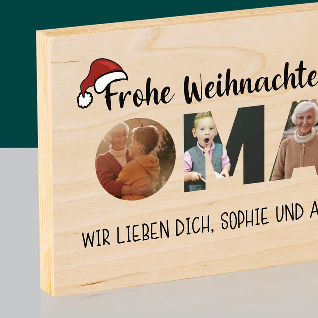 Buchstaben-Collage: Frohe Weihnachten Oma - Druck Auf Holz