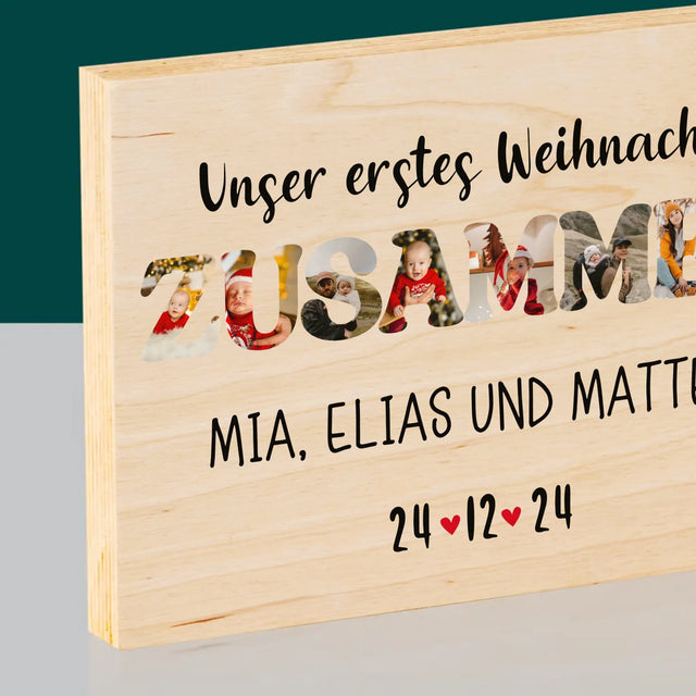 Buchstaben-Collage: Erstes Weihnachten Zusammen - Druck Auf Holz