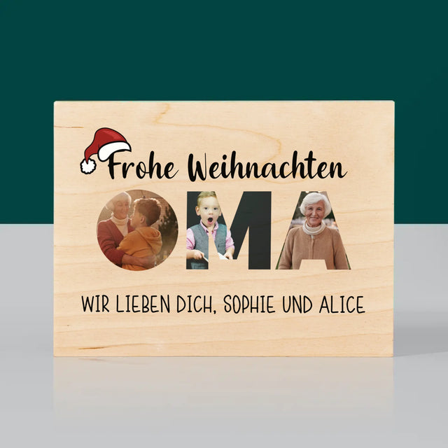 Buchstaben-Collage: Frohe Weihnachten Oma - Druck Auf Holz