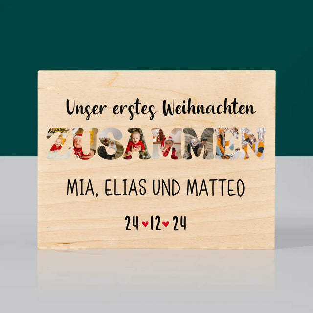 Buchstaben-Collage: Erstes Weihnachten Zusammen - Druck Auf Holz