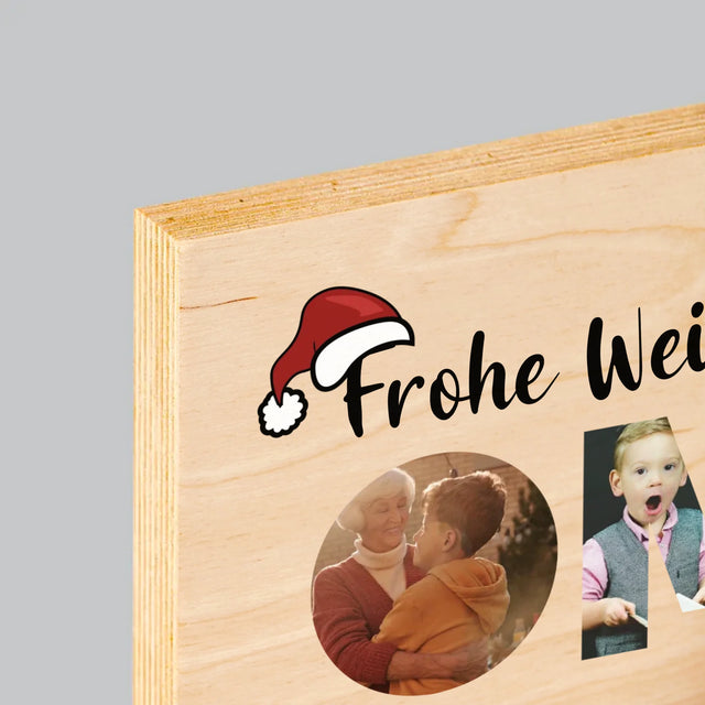 Buchstaben-Collage: Frohe Weihnachten Oma - Druck Auf Holz