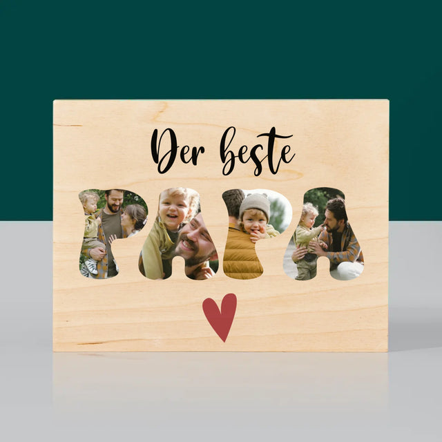 Foto Und Unterschrift: Der Beste Papa Herz - Druck Auf Holz