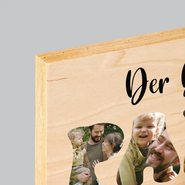 Foto Und Unterschrift: Der Beste Papa Herz - Druck Auf Holz