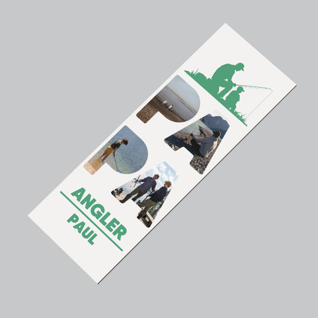 Buchstaben-Collage: Papa - Angler - Kühlschrankmagnet