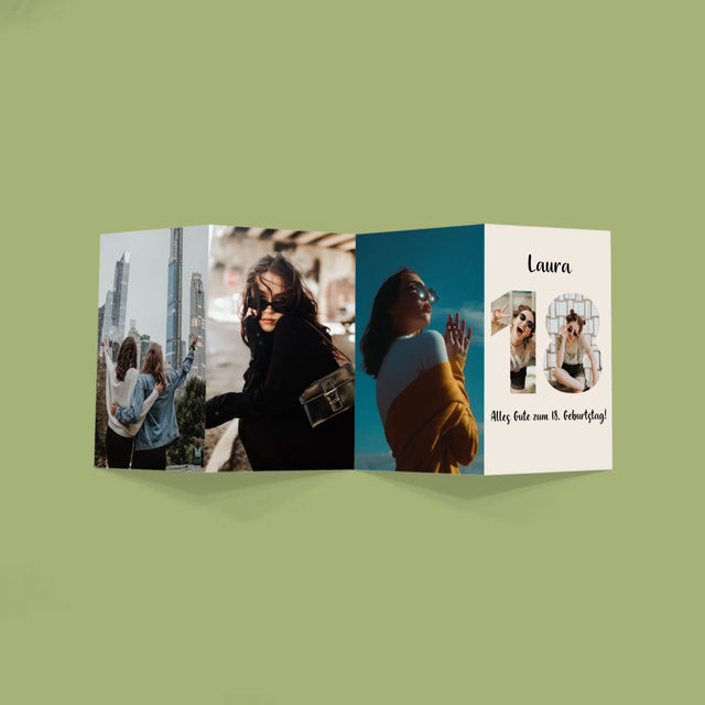 Buchstaben-Collage: 18. Geburtstag - Fotos, Harmonikaartig Gefaltet