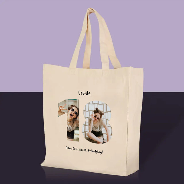 Buchstaben-Collage: 18. Geburtstag - Stofftasche
