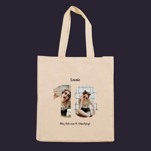 Buchstaben-Collage: 18. Geburtstag - Stofftasche