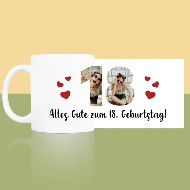 Buchstaben-Collage: 18. Geburtstag - Tasse
