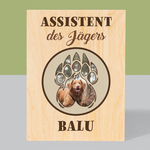 Form-Collage: Assistent Des Jägers - Druck Auf Holz