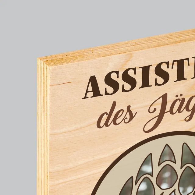 Form-Collage: Assistent Des Jägers - Druck Auf Holz