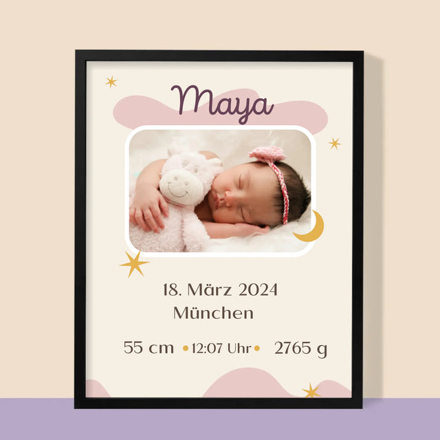 Geburtsdatum: Geburtsdatum Mond - Druck Mit Rahmen 30X40