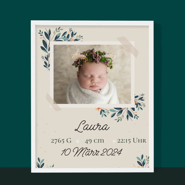 Geburtsdatum: Geburtsdatum Blumen - Druck Mit Rahmen 30X40