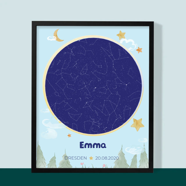 Sternkarte: Sternkarte: Baby - Druck Mit Rahmen 30X40